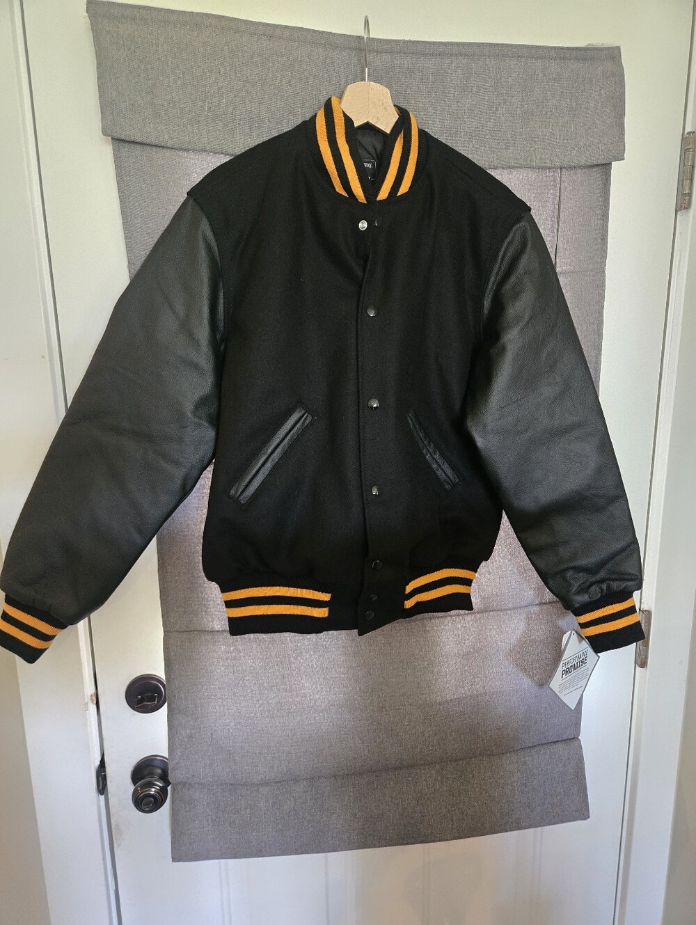 New Mens Holloway Black And Gold Varsity Jacket Letterman XS ($269 MSRP)